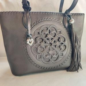 Brighton Leather Gabriella Medallion Tote Bag Retired Design Rare Pewter